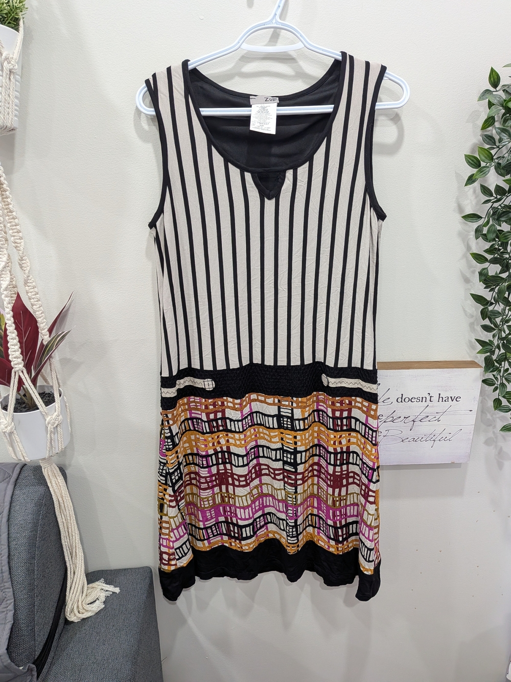 Zoe By Michael Phillips Sleeveless Stripe & Geo Print Designer Dress